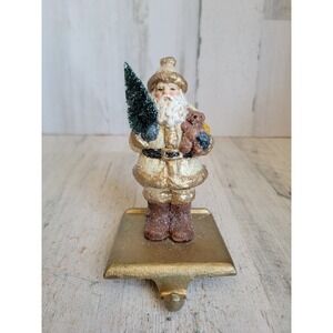 Vintage glitter santa claus metal stocking holder Xmas Home decor